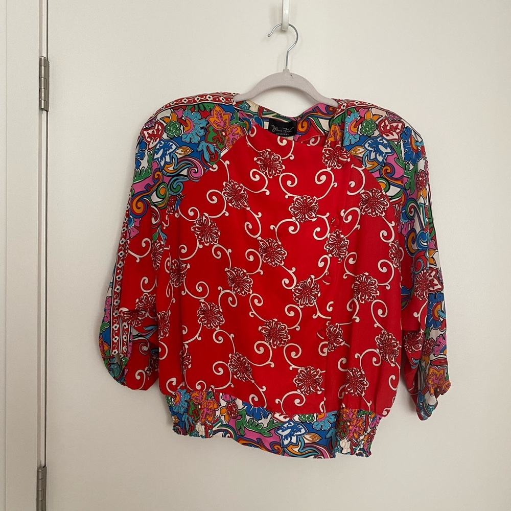 Vintage 80’s Diane Freis Designer Red Floral Top